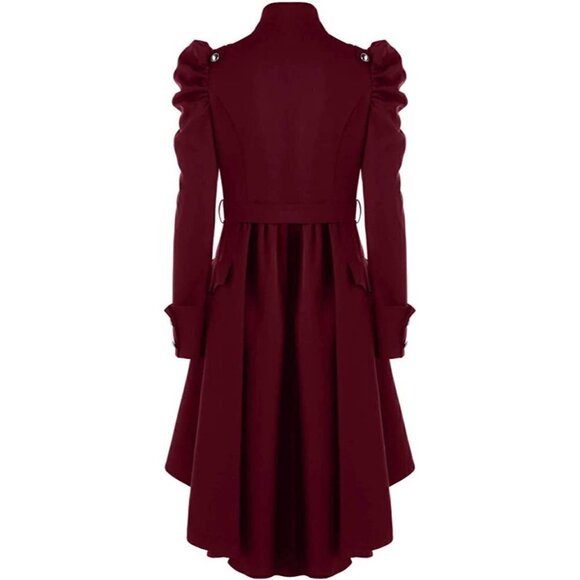 Steampunk Victorian Swallow Tail Long Trench Coat Jacket Red Cosplay Punk NWT - Picture 4 of 5